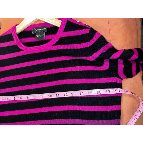 C by Bloomingdale's Cashmere Striped 3/4 Sleeve Pullover Women's Sweater Medum - Picture 6 of 9